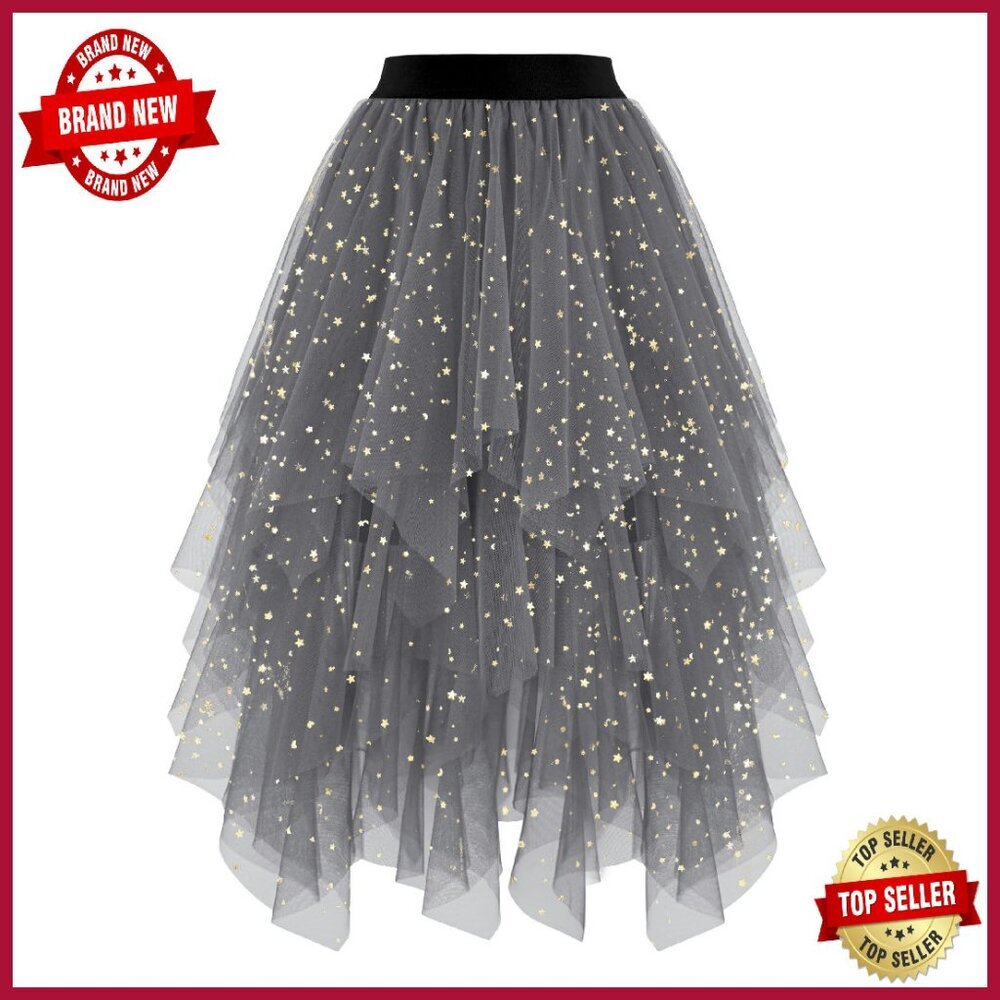 Women's High Low Tulle Skirt Midi Layered Fairy Tutu
